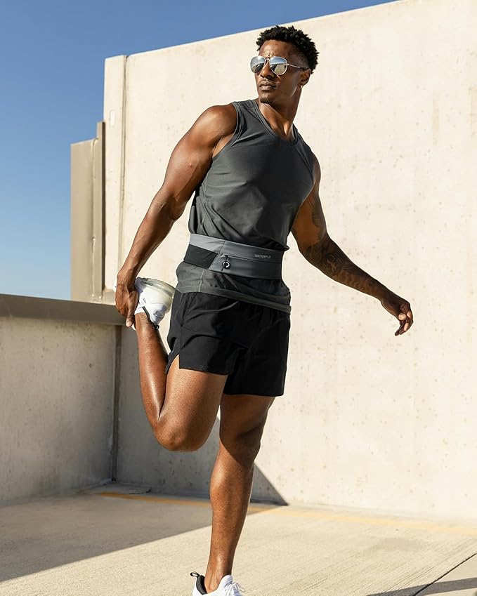 WATERFLY Running Belt Fanny Pack: Slim Waist Bag for Men Women, Workout Fitness Phone Holder for Exercise Marathon Jogging-Grey