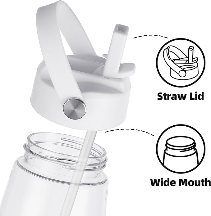 OLDLEY 32 oz Water Bottle with Straw, Leakproof Sports Water Bottle with Carry Strap, BPA-Free Large Water Bottles for Home,Travel, School, Outdoors, Gym, Tritan,Transparent