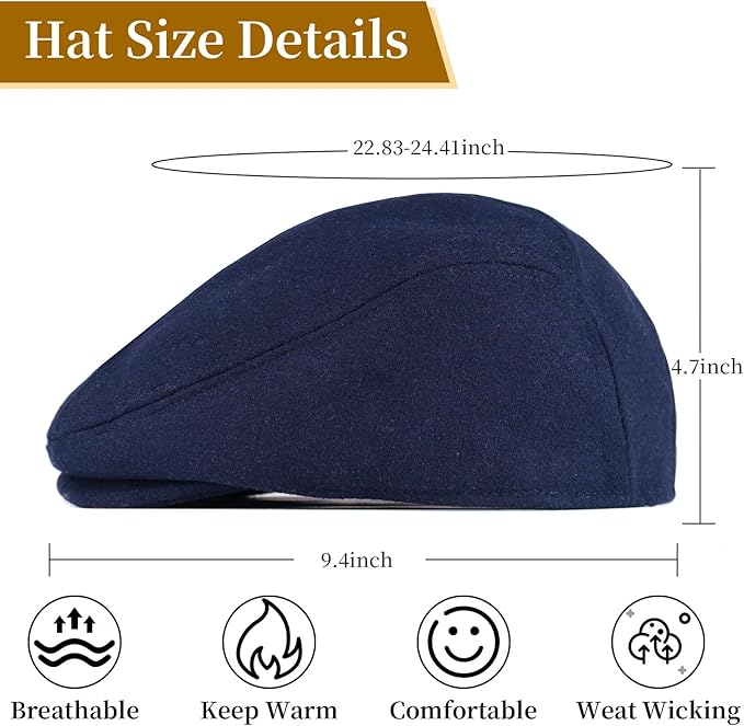 YDO DENSER Men's Newsboy Caps Wool Gatsby Beret Hat Retro Irish Driver Flat Cap Classic Dress Hat Fitted Caps for Golf