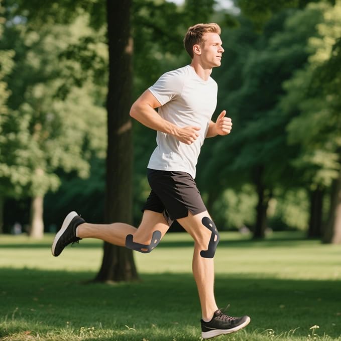 20 Pcs Precut Kinesiology Tape for Knees,Kinesiology Ankle Tape,Waterproof Elastic Knee Kinetic Tape,Breathable Latex-Free Tape for Knee Support and Stability,Pain Relief(Black)