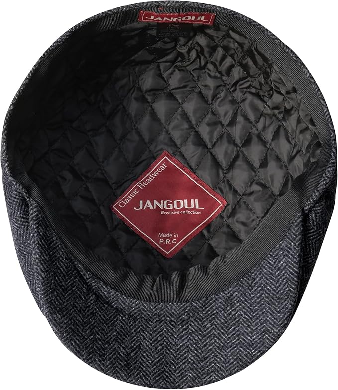 Men Wool Blend 8 Panel Newsboy Cap Tweed Cabbie Hat Snap Brim