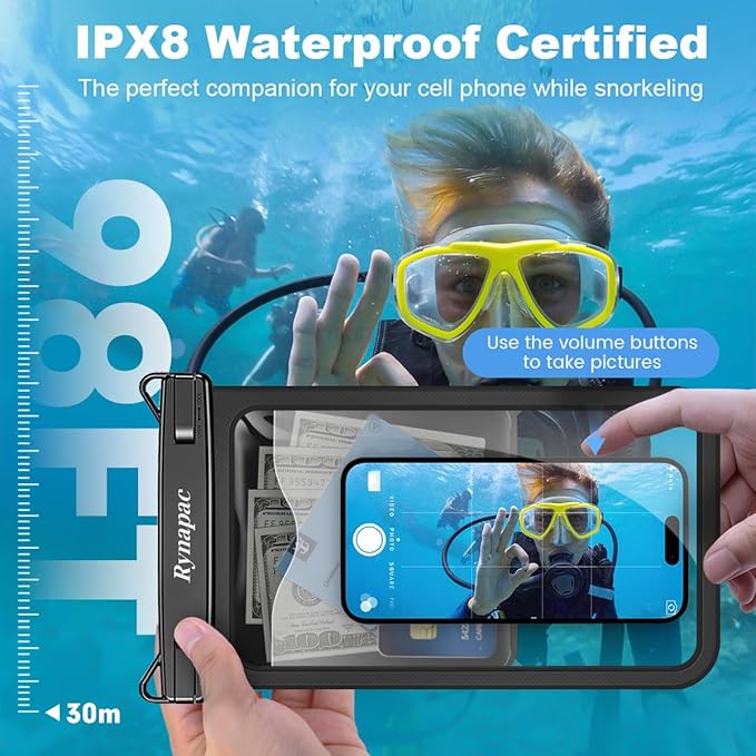 [Up to 10"] Large Waterproof Phone Pouch Bag - 2 Pack Waterproof Phone Case for iPhone 17 16 15 Pro Max Galaxy S25 S24 Ultra, IPX8 Cellphone Water Protector Pouch Beach Essentials Travel Must Haves