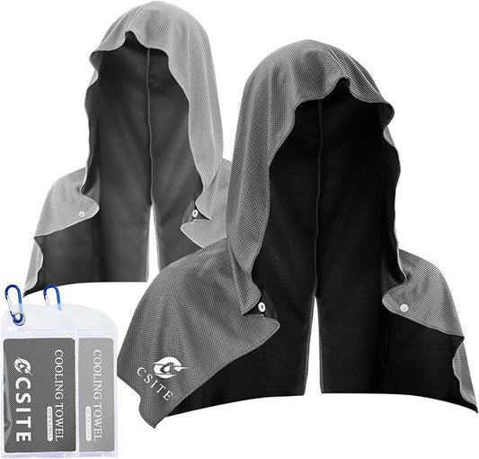 2 Pack Cooling Hoodie Towels, Instant Cooling Towels for Neck and Face, UPF 50 Sun Protection, Ice Towel for Hot Weather, Head Towel for Sports, Camping, Cycling & More Activities