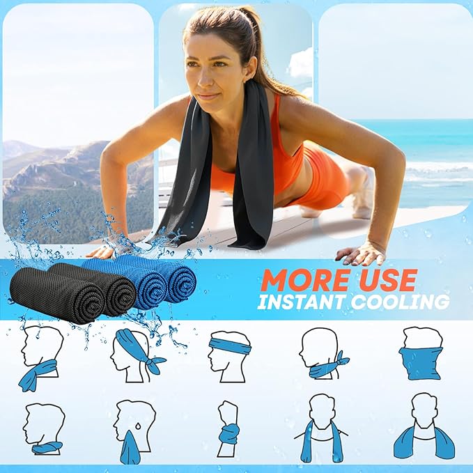 4 Pack Cooling Towels (40"x 12"), Soft Breathable Gym Towels, Outdoors Ice Towel for Neck and Face, Camp Essentials Microfiber Sweat Towels for Gym, Run, Yoga, Workout, Travel, Climb