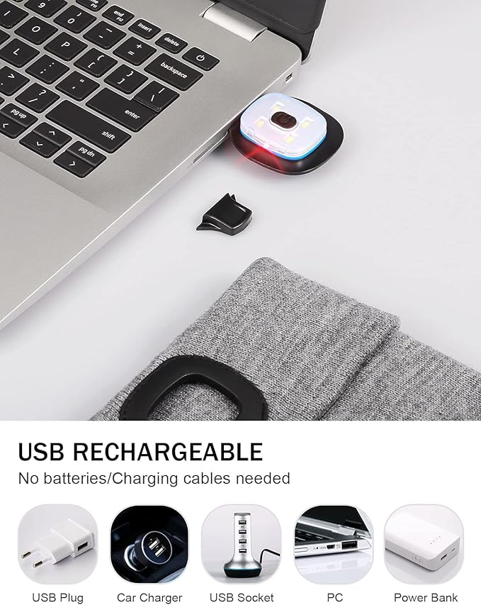 YunTuo LED Beanie with The Light, Unisex USB Rechargeable Headlamp Winter Knitted Cap Gifts for Men Dad Husband Him