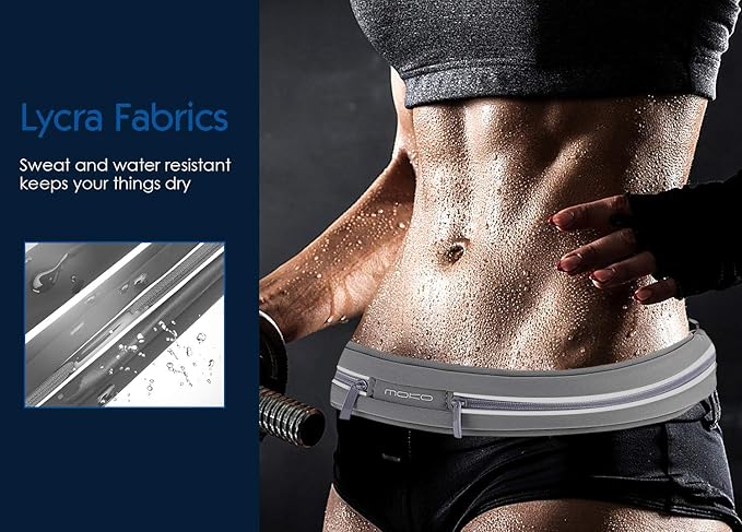 MoKo Sports Running Belt,Outdoor Dual Pouch Sweatproof Reflective Slim Waist Pack,Fitness Workout Belt Fanny Pack Compatible with iPhone 11/11 Pro Max/X/Xr/Xs Max/8/7, Galaxy Note 10/10 Plus, S20/S10