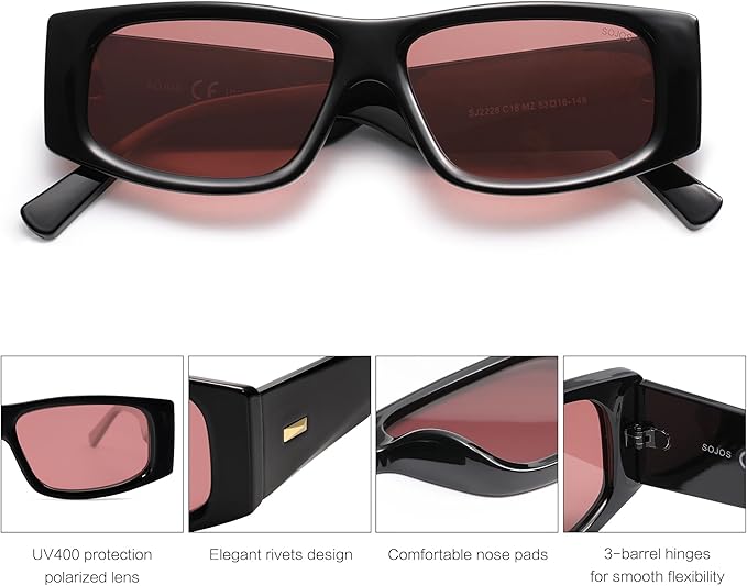 SOJOS Trendy Y2K Rectangle Polarized Sunglasses for Women Men Fashion Designer Rave Sunglasses SJ2228