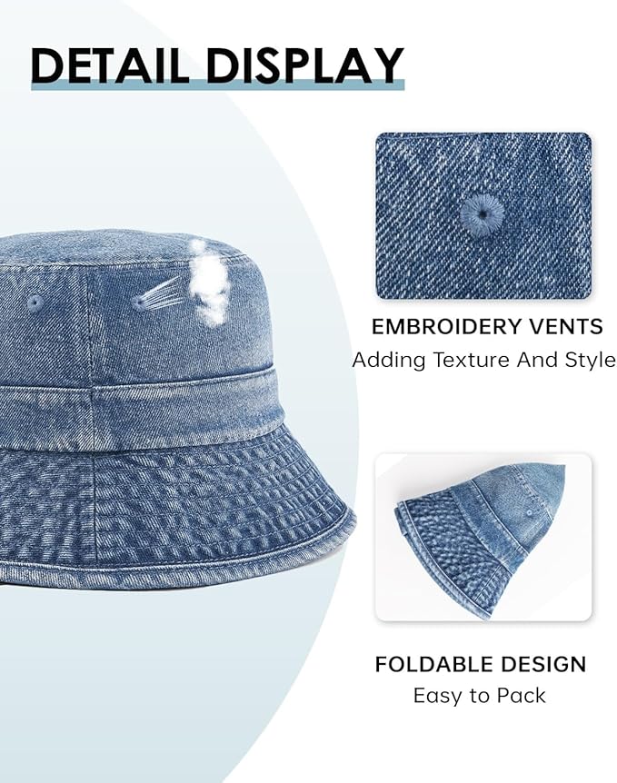 Zylioo XXL XL L M Denim Bucket Sun Hat,Oversized Jean Fisherman Hats,Adjustable Packable Summer Travel Hats