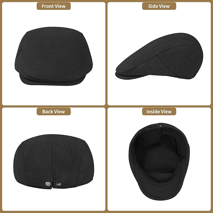 Men's Adjustable Newsboy Hat Classic Flat Gatsby Cabbie Ivy Cap for Golf Driving Winter