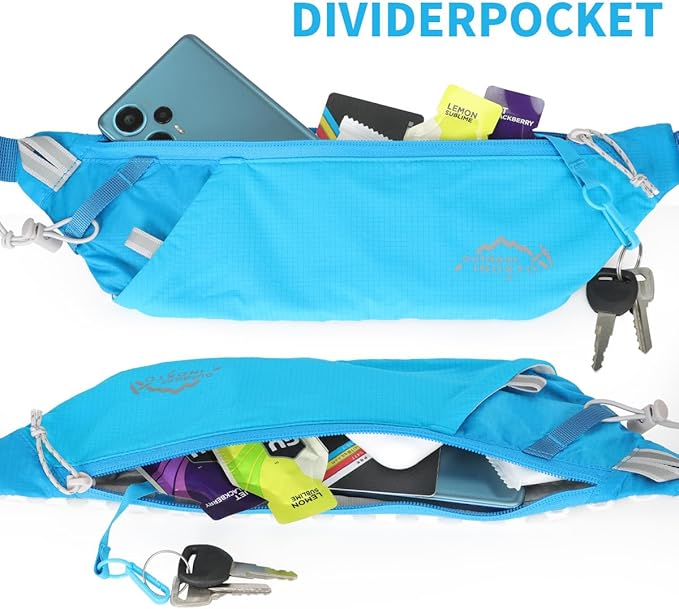 INOXTO Slim Running Belt Fanny Pack for Women and Men Sports Waist Bag Pack with 300ml Water Bottle for Running Walking Cycling Hiking Reflective Running Pouch Belt for All Phones (Black) (Blue)