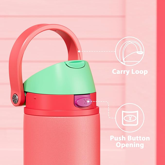 24 oz Insulated Water Bottle for Women: Meoky Stainless Steel Water Bottle with 2-in-1 Straw Lid - Leak Proof, Cold for 24 Hours, Fits in Car Cup Holder, BPA-Free for Sports Travel, Strawberry Field