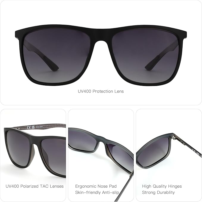 ZENOTTIC Square Polarized Sunglasses for Men Ultralight Carbon Fiber Sun Glasses Driving Fishing Golf Sports UV400 Protection