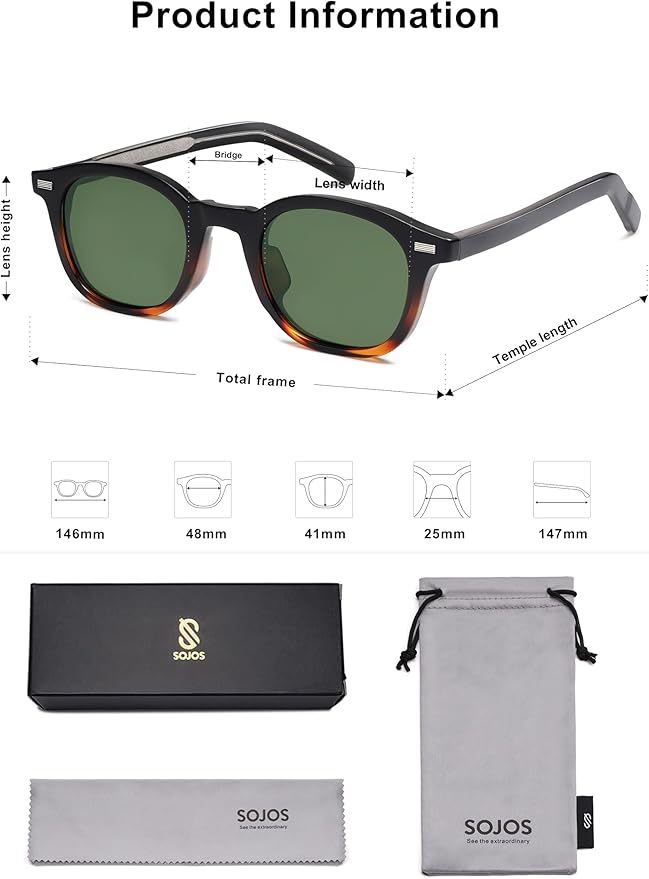 SOJOS Retro Square Sunglasses for Women Men Vintage Shades UV Protection Sunnies SJ2316