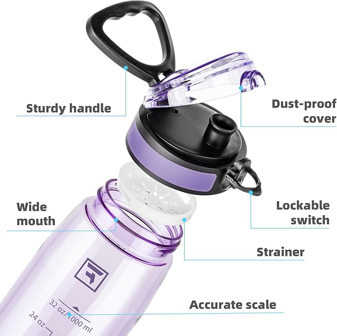 Fanhaw 32 oz Tritan Water Bottle with Chug Lid - Clear, BPA-Free, Lightweight, Wide Mouth, Leak-Proof, Perfect for Gym, Travel, School, Office, and Sports (Amethyst)