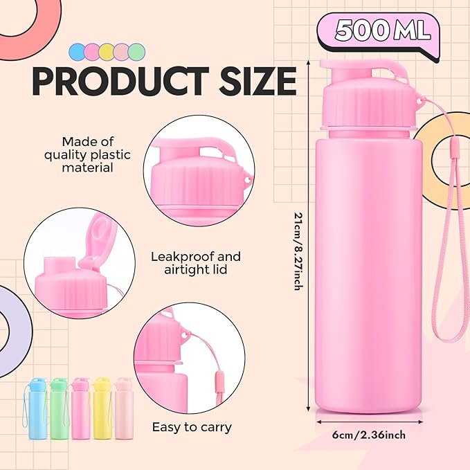 Mifoci 20 Pieces Water Bottle Bulk 17 oz Plastic Water Bottles Bulk Gym Sports Adults Reusable Large Bottles with Leak Proof Flip Top for Party Outdoor (Regular Style,Macaron Colors)