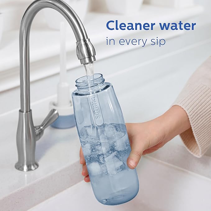 PHILIPS Filtered Water Bottle, BPA-Free Tritan Plastic Water Bottles, Replaces 450 Plastic Water Bottle with Reusable GoZero Everyday Water Filter, Portable Filtering Bottle for Travel, 22 oz, Blue