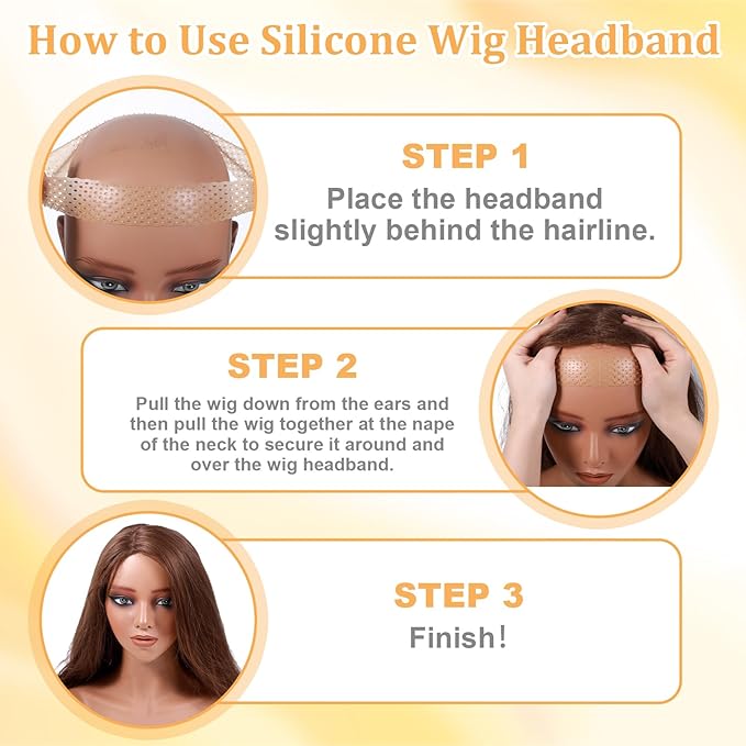 2 Pcs Silicone Wig Grip Band Adjustable, Elastic Wig Headbands, Fixed Non Slip Wigs Straps Women Men WigBands Sweat-Proof Hold WigCap Hairband for Keeping Wigs in Place(Skin Color)