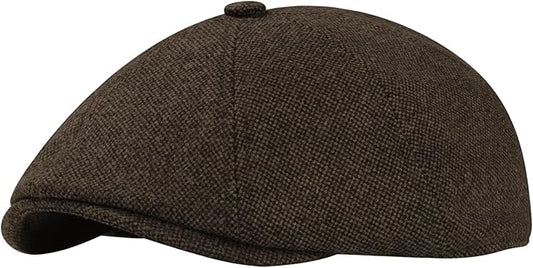 Men's Wool Blend Newsboy Cap Adjustable Gatsby Ivy Newsies Cabbie Hat Classic 8 Panel Tweed Flat Winter Hat