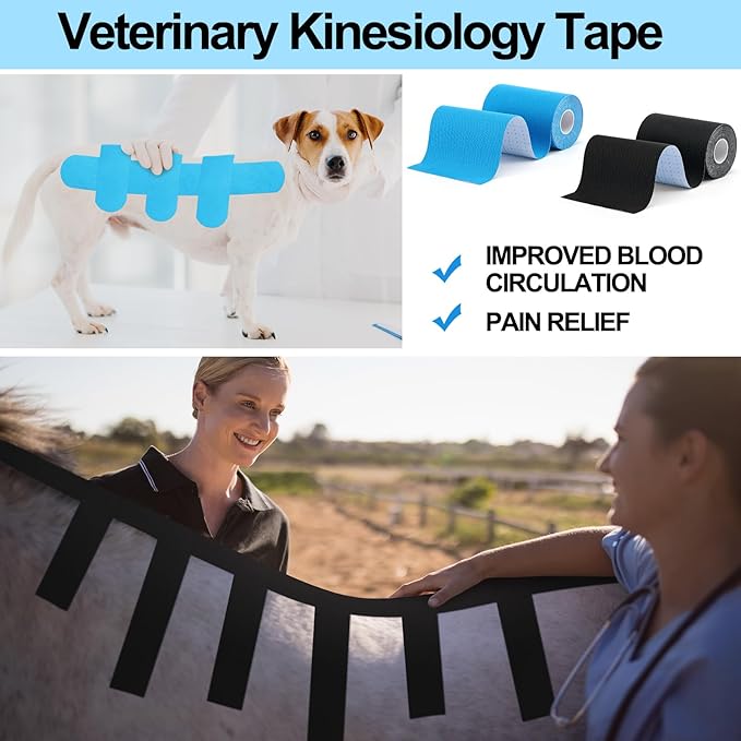 2 Pcs Veterinary Kinesiology Tape for Horses or Dogs Veterinary Horse Tape 4 Inch Equine and Canine Adhesive Uncut Roll for Vet Adhesive Animal Pets Wrap Bandages