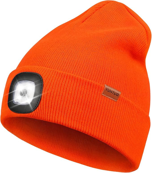 YunTuo LED Beanie with The Light, Unisex USB Rechargeable Headlamp Winter Knitted Cap Gifts for Men Dad Husband Him