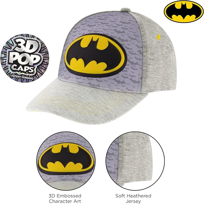 DC Comics Boys Baseball Cap, Batman Adjustable Toddler Hat, Ages 2-4 Or Boy Hats For Kids Ages 4-7