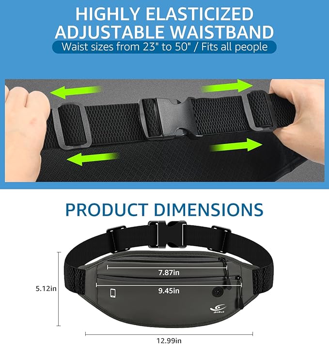 HiRui Slim Fanny Pack for Men Women, Adjustable Exercise Waist Pack Reflective Running Belt for Sports Workout Cycling Hiking, Casual Hands-Free Wallets Phone Bag Fits All Phones (Dark Gray)