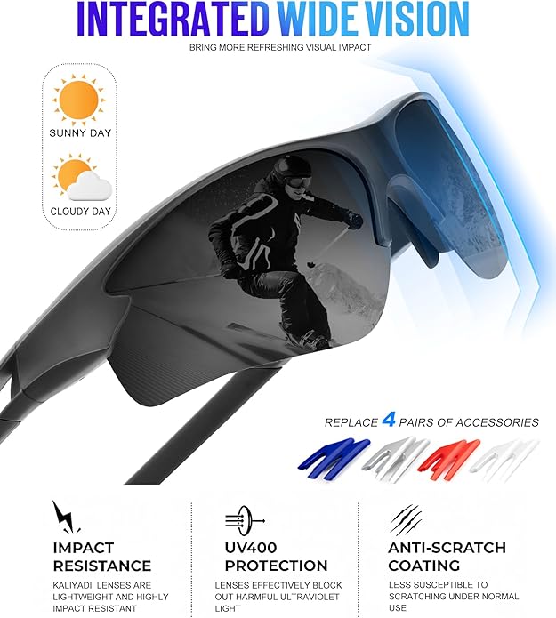 KALIYADI Sports Sunglasses for Men, Polarized Sun Glasses for Men Women Youth Baseball Softball with UV Protection