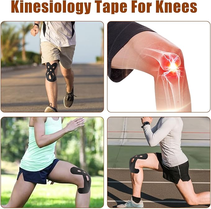 20 Pcs Kinesiology Tape for Knees, Black Athletic Tape, Waterproof & Breathable Kinesio Tape, Elastic Sports Tape for Knee Pain Relief, Kinesiology Tape Precut, Knee Tape, Muscle Tape for Knee Support