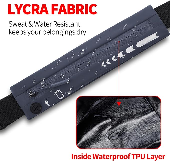 USHAKE Slim Running Belt for Women Men-Runners Phone Holder Fanny Pack, Adjustable, Bounce Free Waist Pouch bag for Workout, Money Belt, Run Gear Accessories Dark Grey