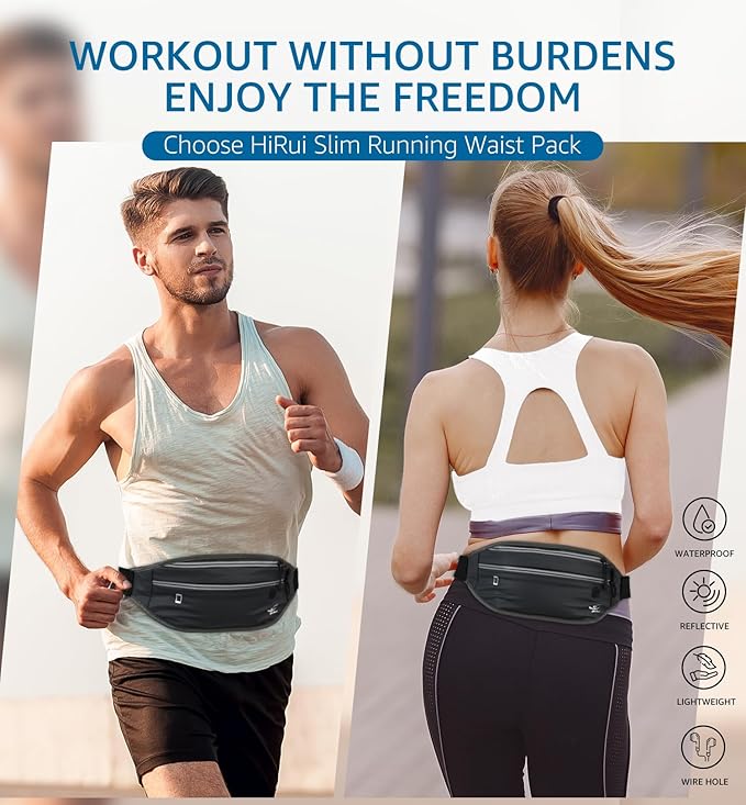 HiRui Slim Fanny Pack for Men Women, Adjustable Exercise Waist Pack Reflective Running Belt for Sports Workout Cycling Hiking, Casual Hands-Free Wallets Phone Bag Fits All Phones (Dark Gray)