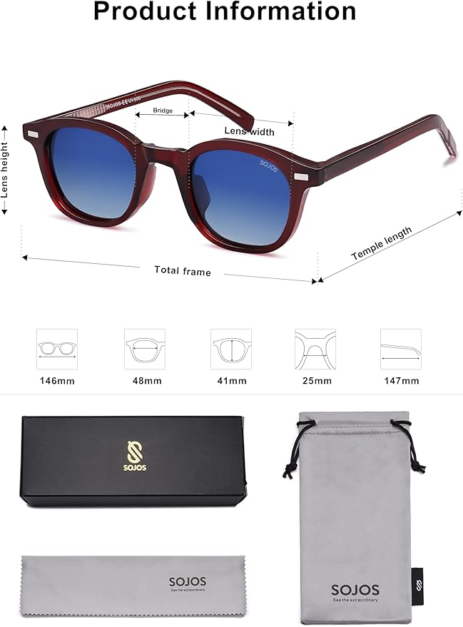 SOJOS Retro Square Sunglasses for Women Men Vintage Shades UV Protection Sunnies SJ2316