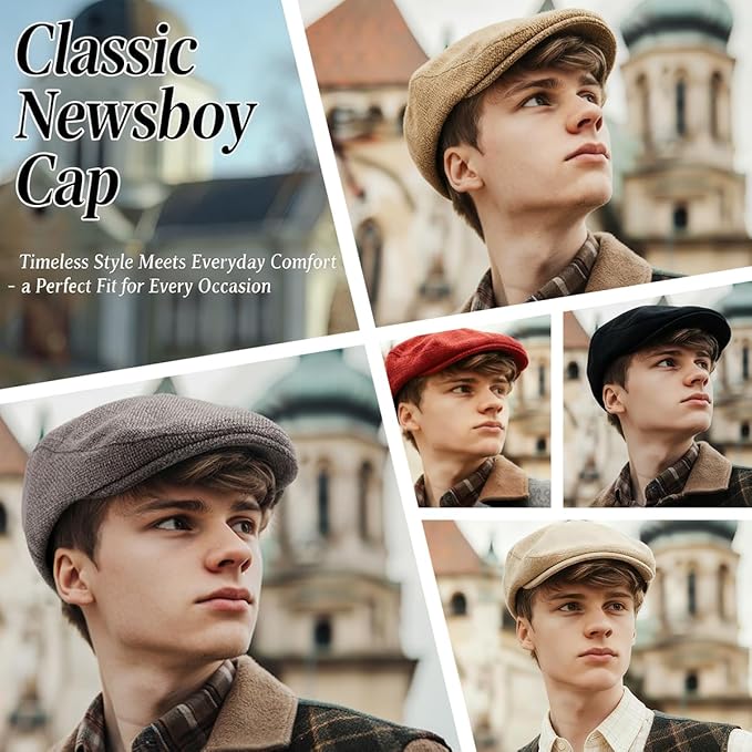 LADYBRO 2Pack Unisex Flat Cap Newsboy Hats for Men Women, Summer Casual Adjustable