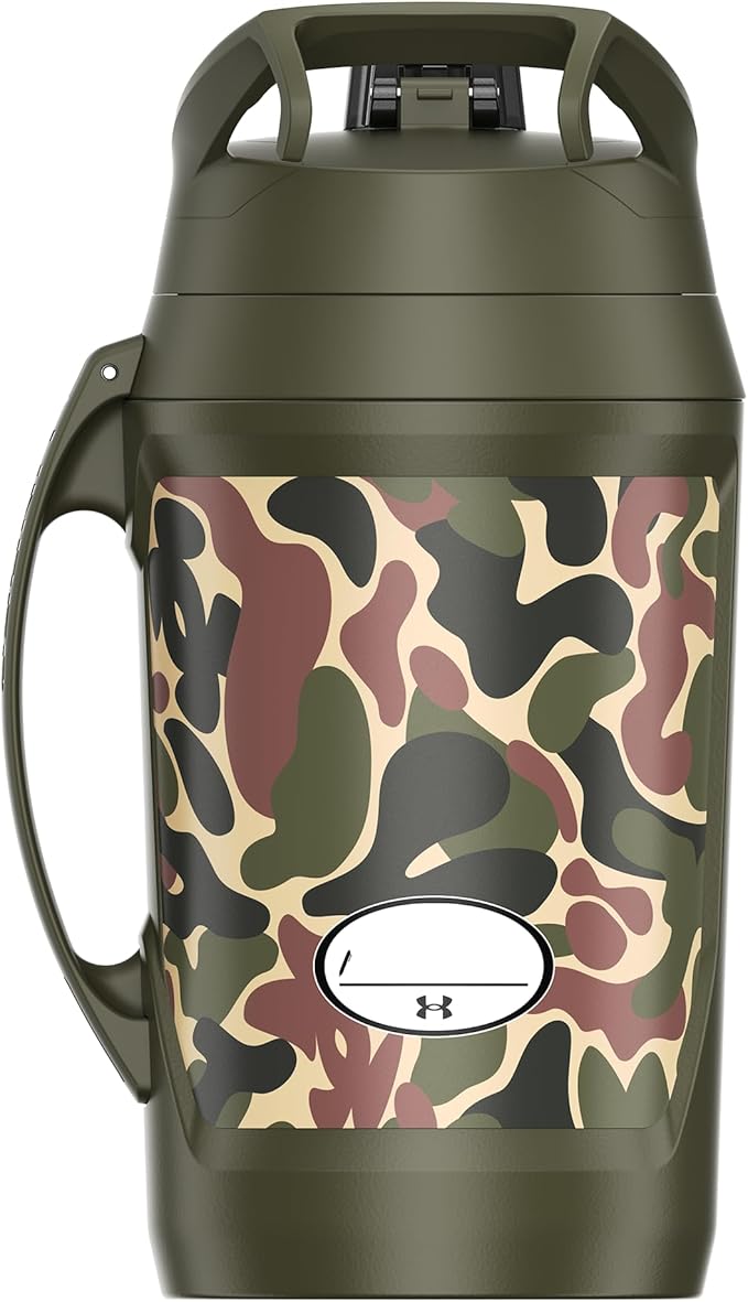 Under Armour Half Gallon Water Bottle Insulated, 64oz Insulated Water Bottle with Handle, Fence Hook, Leak Resistant, for Baseball, Football & More, Green Hyper Camo