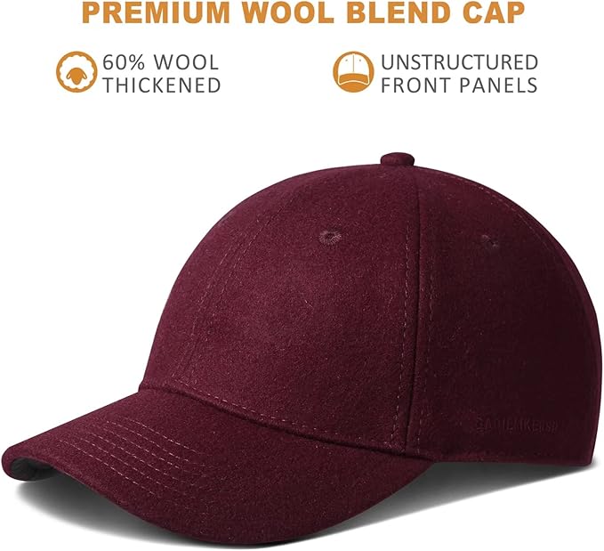 GADIEMKENSD Unstructured Wool Baseball Caps Winter Warm Hat Adjustable
