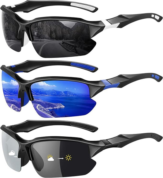 XVXV Polarized Sports Sunglasses for Men - UV Protection Half Frame Sun Glasses for Running Fishing