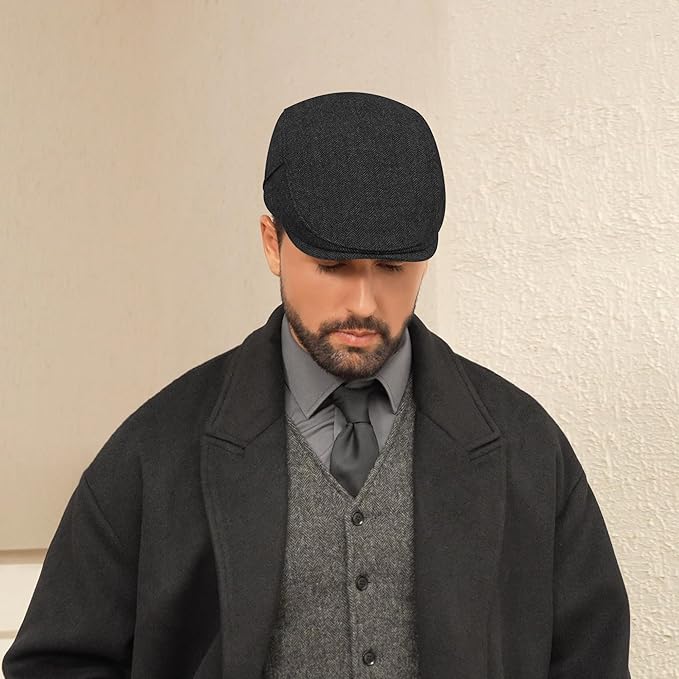 Men's Newsboy Cap Wool Blend Classic Herringbone Tweed Flat Caps Gatsby Cabbie Hats Ivy Irish Hat
