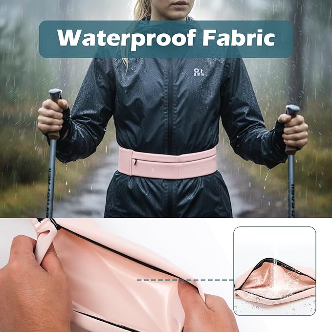 Lsnisni Slim Running Belt for Men and Women, Running Waist Pack with Water Bottle & Towel, Multi Pocket Fanny Pack - Phone Holder, Adjustable for Running, Climbing - Medium - Pink