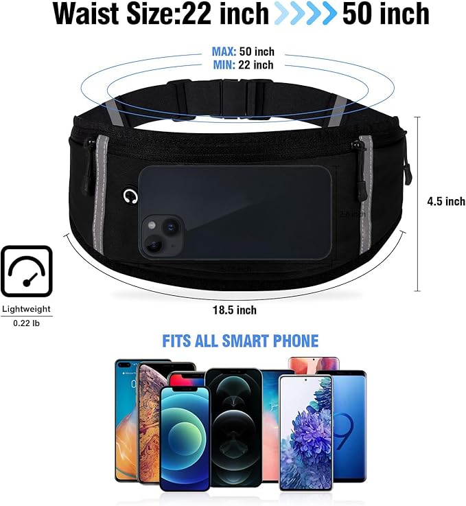 Running Belt Waist Fanny Pack: Slim Phone Holder Workout Pouch for Walking JoggingBlack