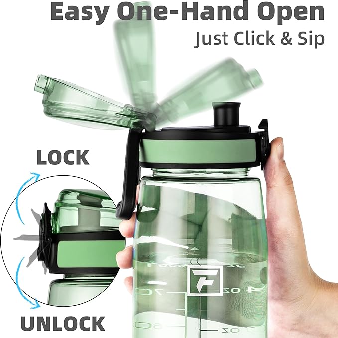 Fanhaw 32 oz Tritan Water Bottle with Chug Lid - Clear, BPA-Free, Lightweight, Wide Mouth, Leak-Proof, Perfect for Gym, Travel, School, Office, and Sports (Glow Green)