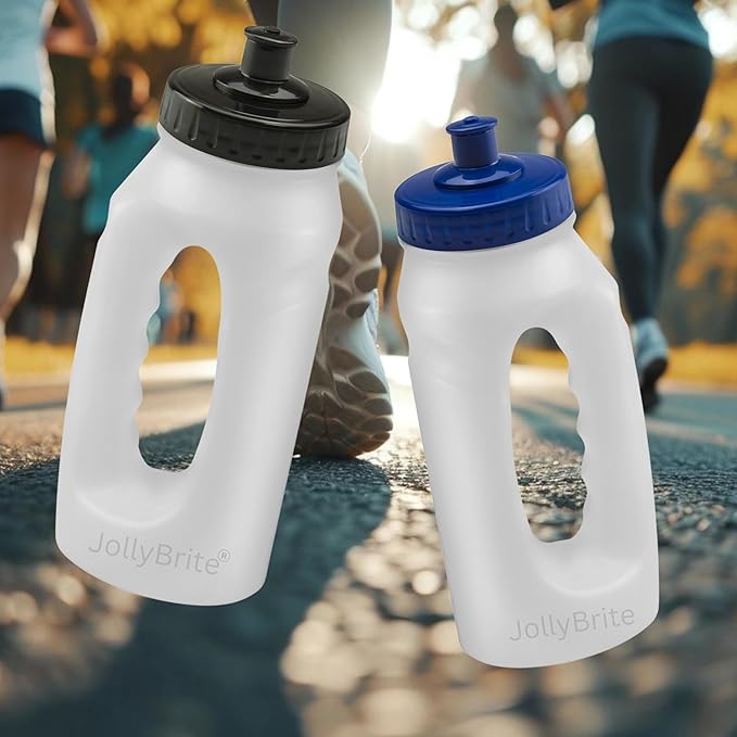 Handheld Running Water Bottle 17.6oz Leakproof Sports Push Pull Lid, Jogger Bottles for Runners, Lightweight Easy-Grip Water Bottle for Running and Fitness. 2 Pack Black and Navy Lids