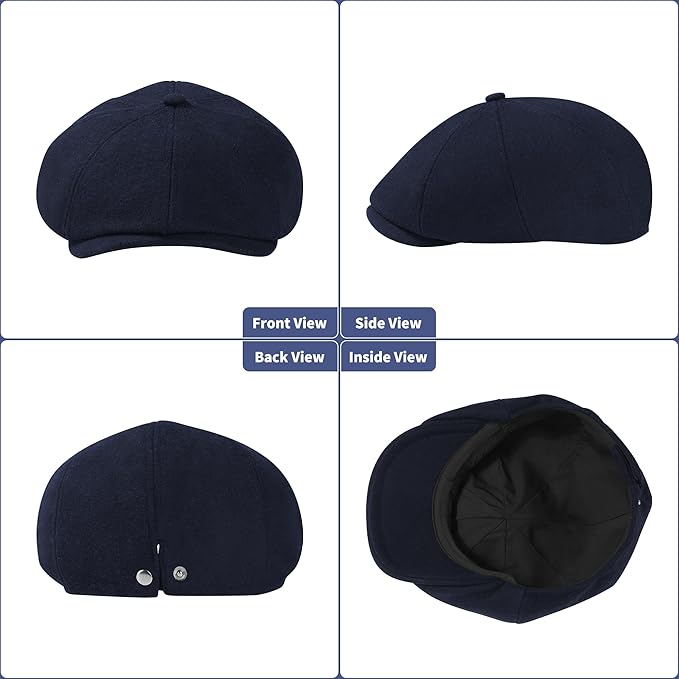 Men's Wool Blend Newsboy Cap Adjustable Gatsby Ivy Newsies Cabbie Hat Classic 8 Panel Tweed Flat Winter Hat
