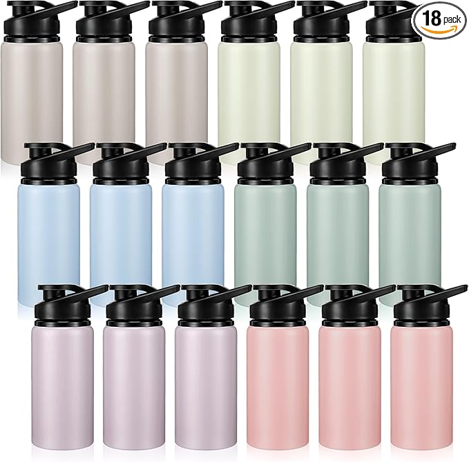 Domensi Aluminum Water Bottle Bulk Reusable Water Bottle, Lightweight Easy Carry Leakproof with Snap Lid Travel Bottles, for Gym Outdoor Sports Cycling Camping Fishing(17oz, 18 Pack)