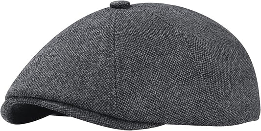 Men's Wool Blend Newsboy Cap Adjustable Gatsby Ivy Newsies Cabbie Hat Classic 8 Panel Tweed Flat Winter Hat