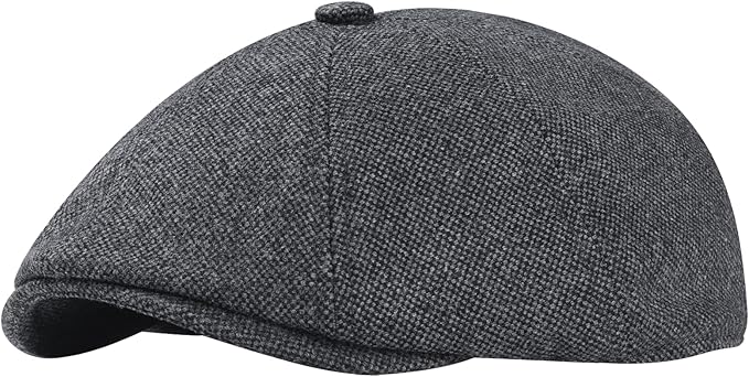 Men's Wool Blend Newsboy Cap Adjustable Gatsby Ivy Newsies Cabbie Hat Classic 8 Panel Tweed Flat Winter Hat