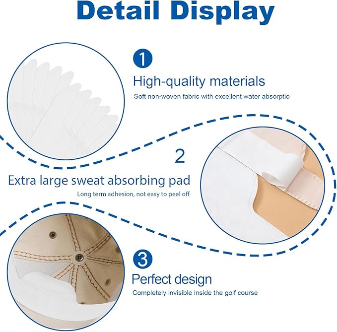 20 Pcs Hat Sweat Liner Disposable Absorbent Liners for Men and Women Caps, Soft Breathabl Protection Strips, Sweat Band for Hats and Baseball Cap Liners, Keep Your Hats Fresh and Comfortable