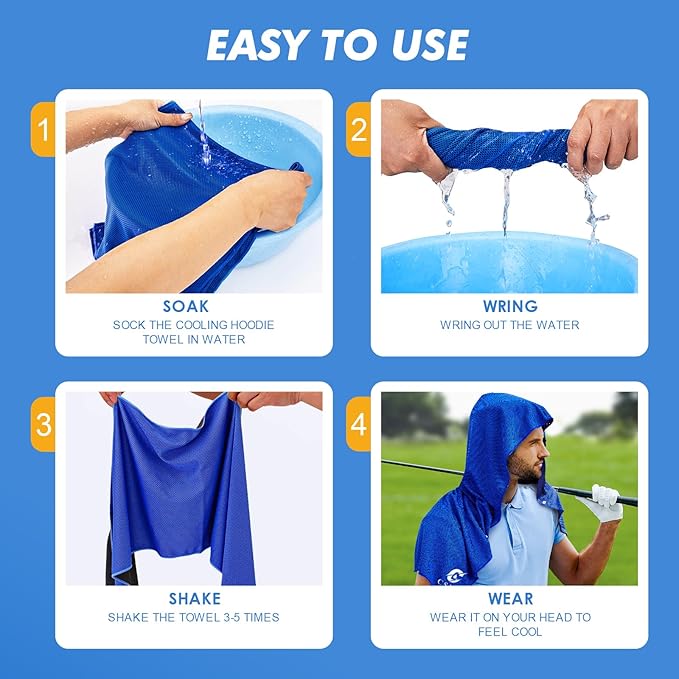 2 Pack Cooling Hoodie Towels, Instant Cooling Towels for Neck and Face, UPF 50 Sun Protection, Ice Towel for Hot Weather, Head Towel for Sports, Camping, Cycling & More Activities