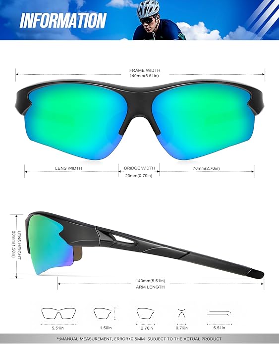 KALIYADI Sports Sunglasses for Men, Polarized Sun Glasses for Men Women Youth Baseball Softball with UV Protection