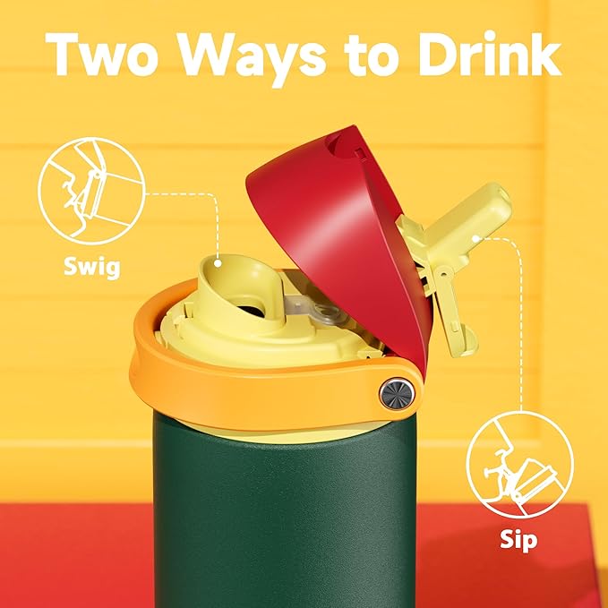 24 oz Insulated Water Bottle with Straw: Meoky Stainless Steel Metal Water Bottle with 2-in-1 Lid - Leak Proof, Cold for 24 Hours, Protective Silicone Base, BPA-Free for Sports Travel Car, Evergreen