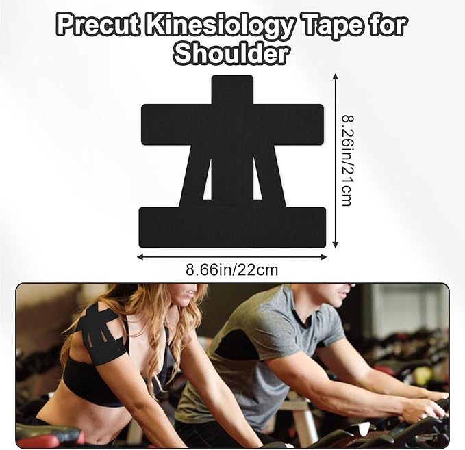 15 Pcs Precut Kinesiology Tape for Shoulder, Latex-Free Shoulder Tape for Pain Relief, Muscle Strips Kinesiology Tapes Precut, Sports Tapes Athletic Patch Support Muscle Elastic Breathable(Black)