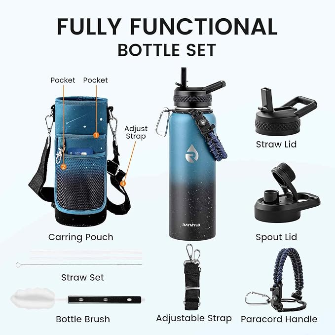 40oz Insulated Water Bottle, Triple Wall Vacuum Stainless Steel Water Bottles, Keeps Cold 48H, Reusable Metal water flask Jug for Gym, Sports, Camping, Hiking,Travel, Starry Sky-Indigo/Black